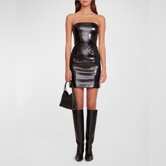 NWT Staud Tracing Mini Black Dress Strapless Size 10 - Picture 3 of 12